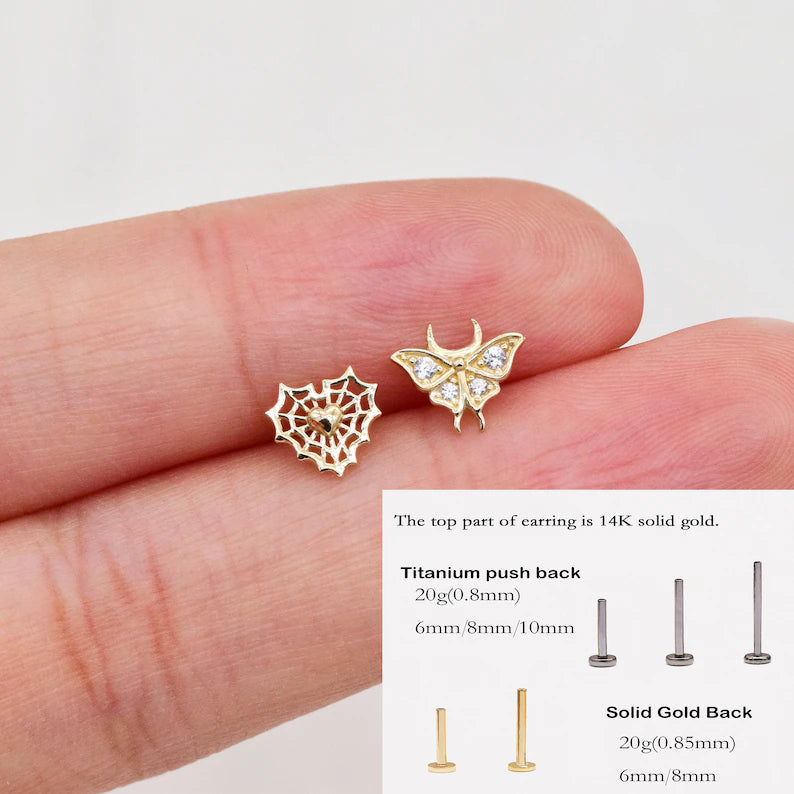 14K Solid Gold Butterfly Heart Helix Earring
