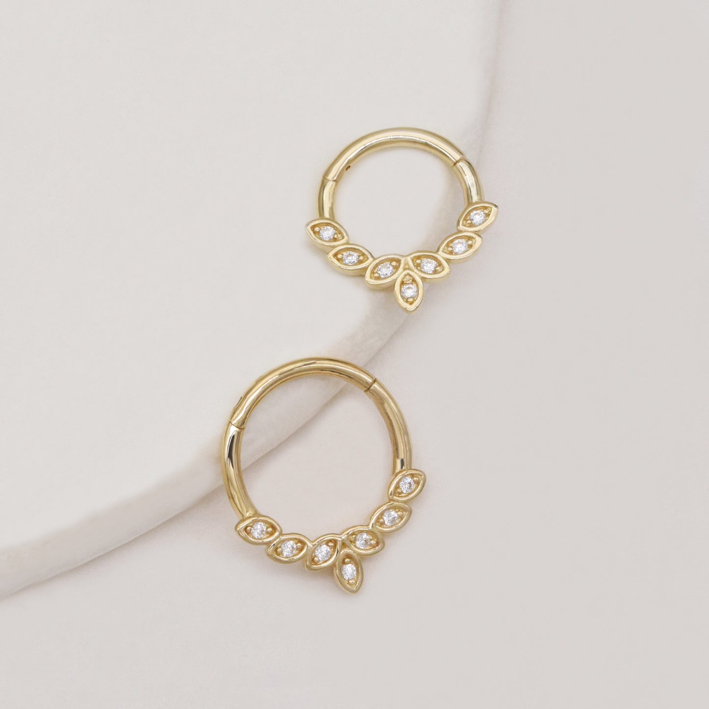 14K Solid Gold Marquise Diamond Daith Piercing 16G