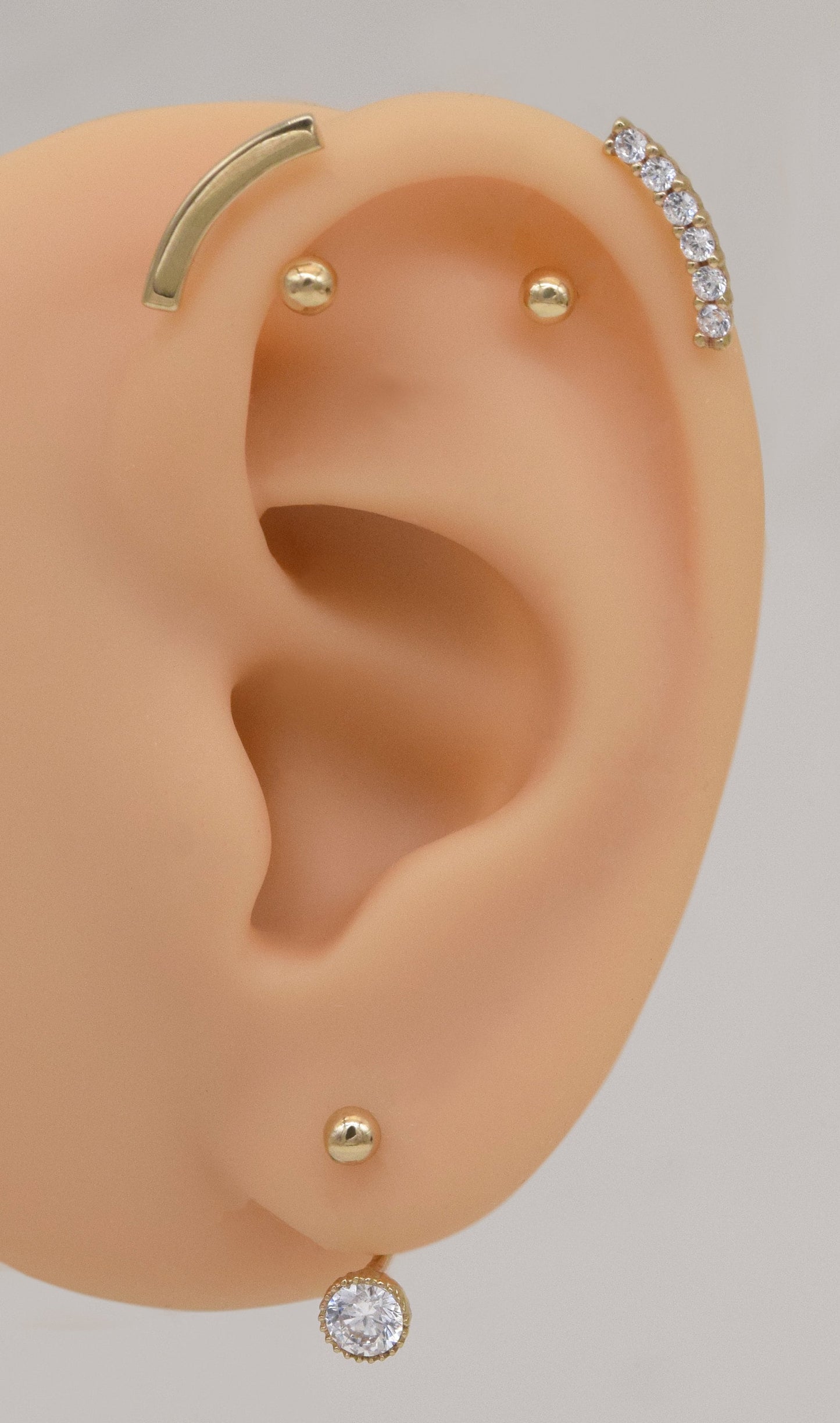 14K Solid Gold U-Shape Double Hole Screw Ball Huggie Earring 18g