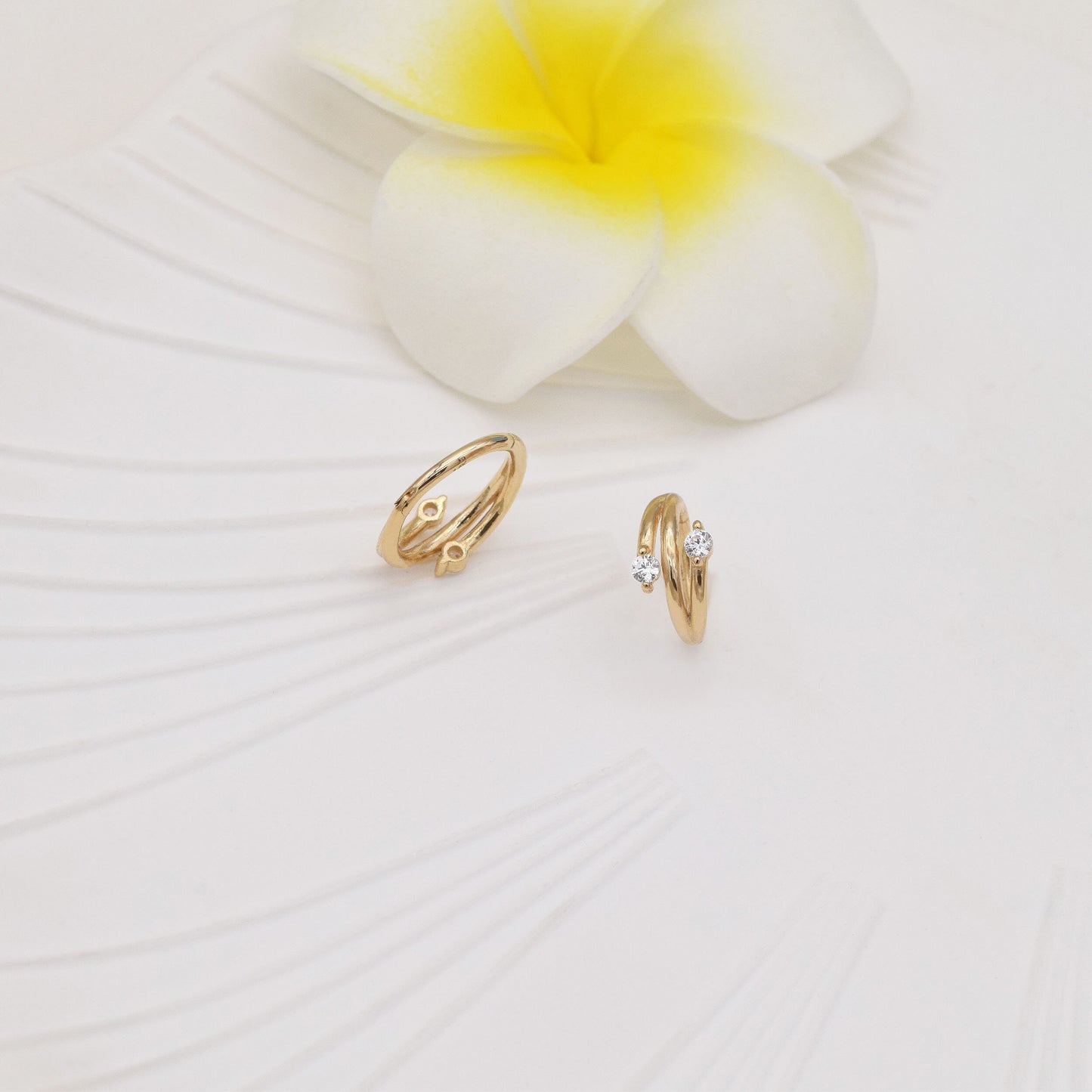 14K Solid Gold Triple Row Clicker Hoop 16G