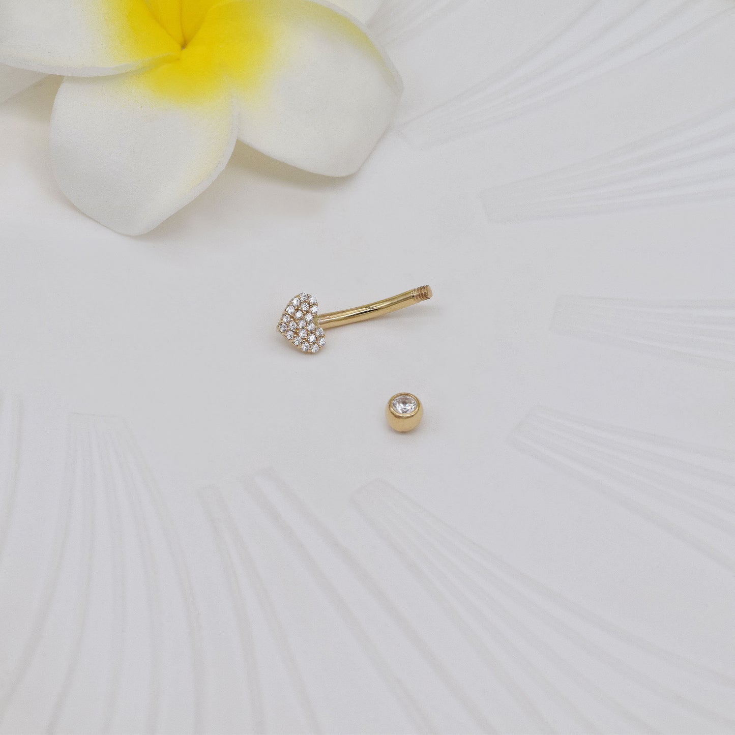 14K Solid Gold Heart Belly Ring 14g