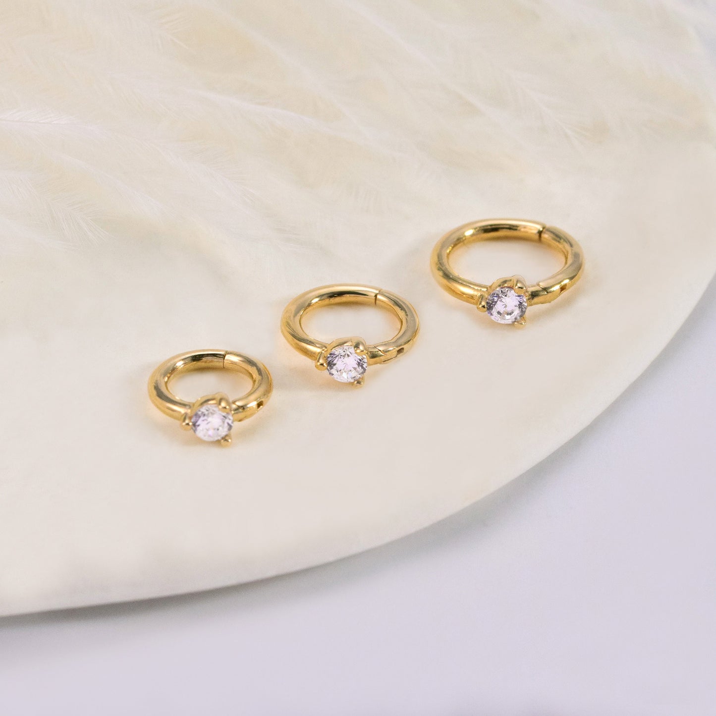 14K Solid Gold Tiny Cartilage Hoop Cubic Zirconia Huggie Earring