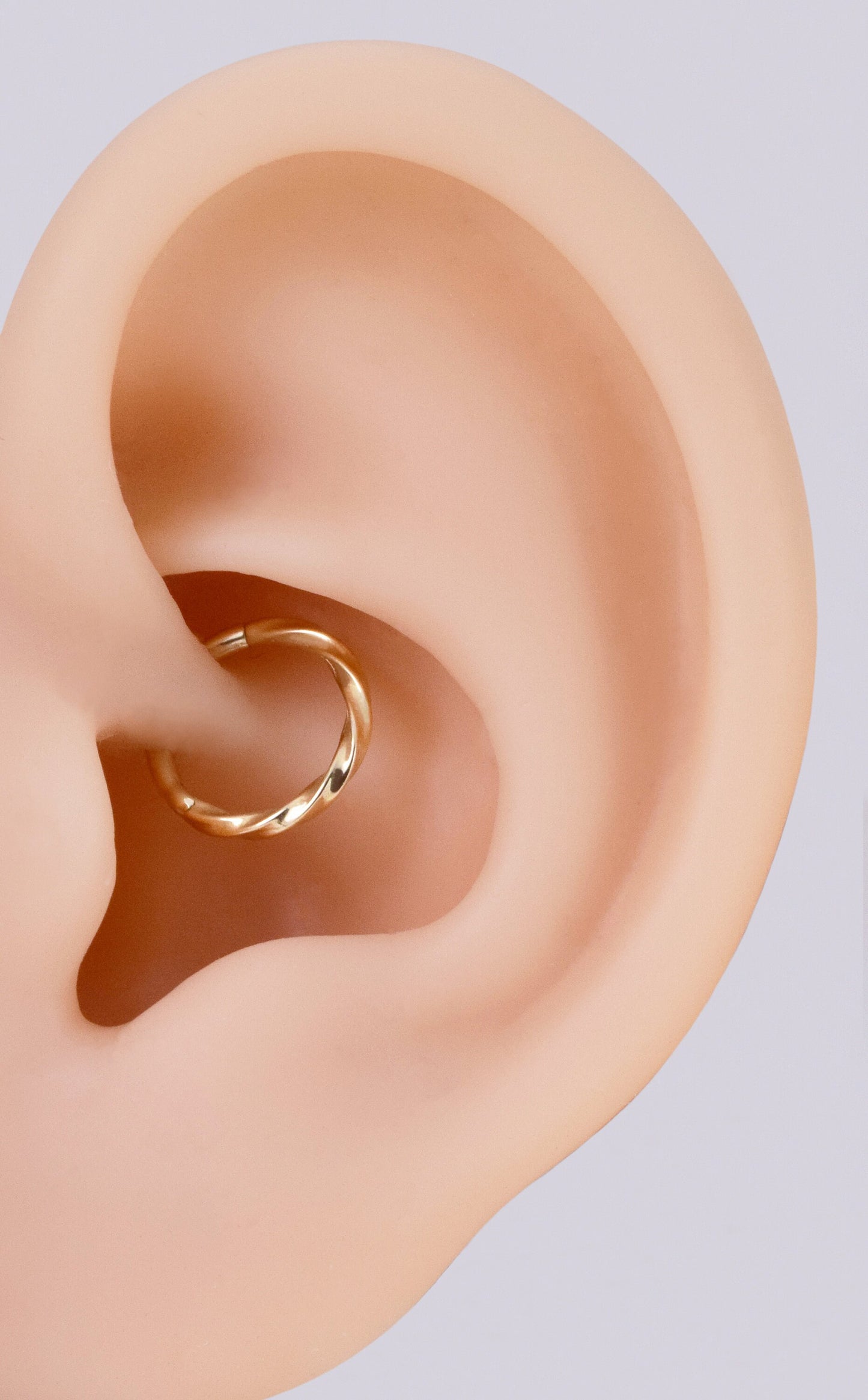14K Solid Gold Twisted Hoop Earring 16G