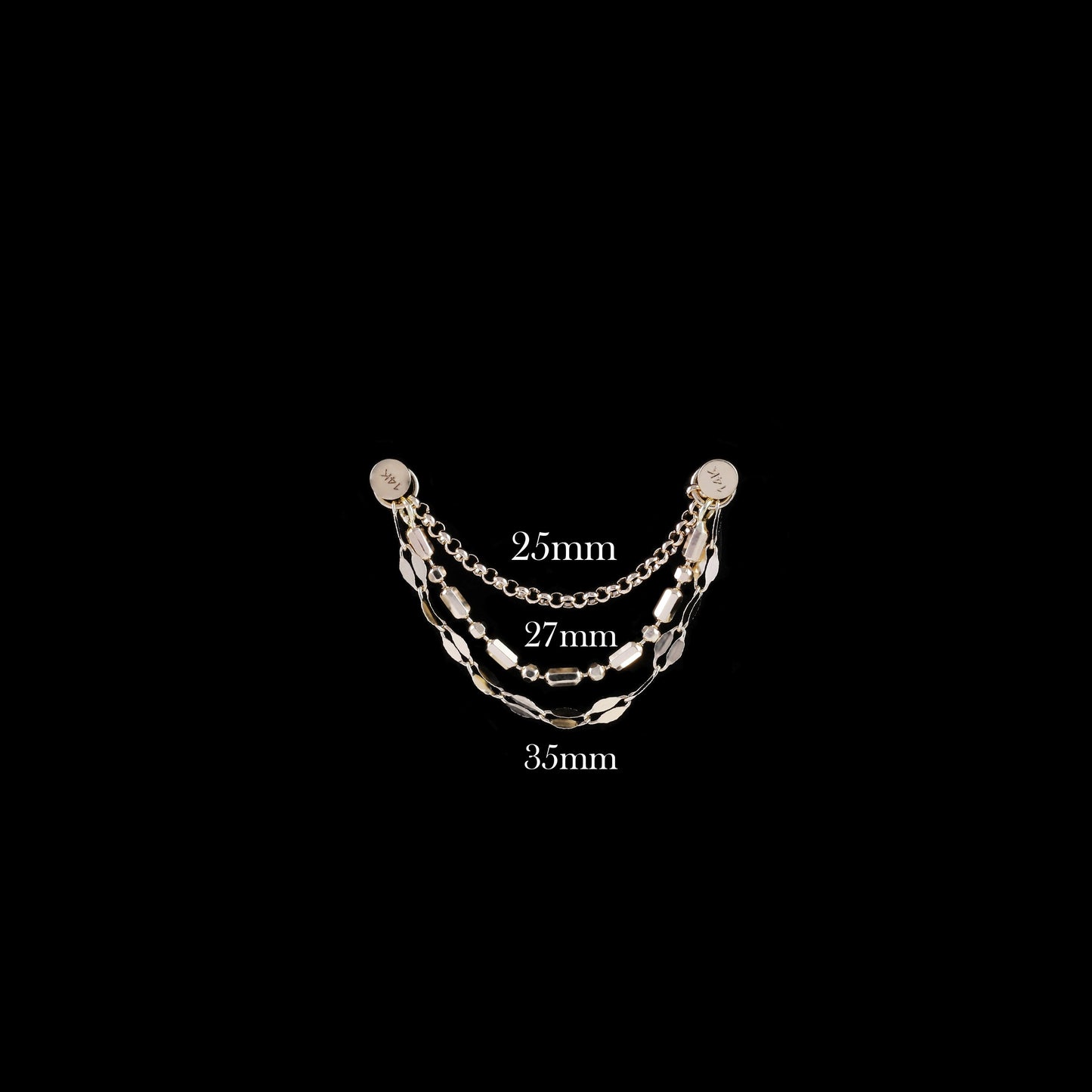 14K Solid Gold Triple Sparkly Chain Attachment