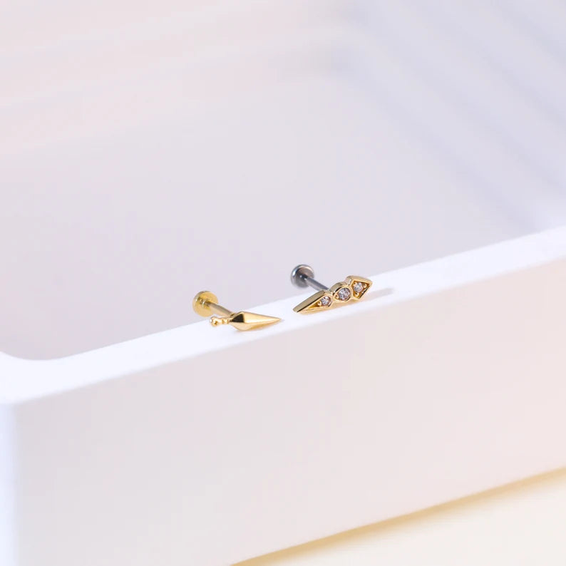 14K Gold Pyramid Cartilage Stud