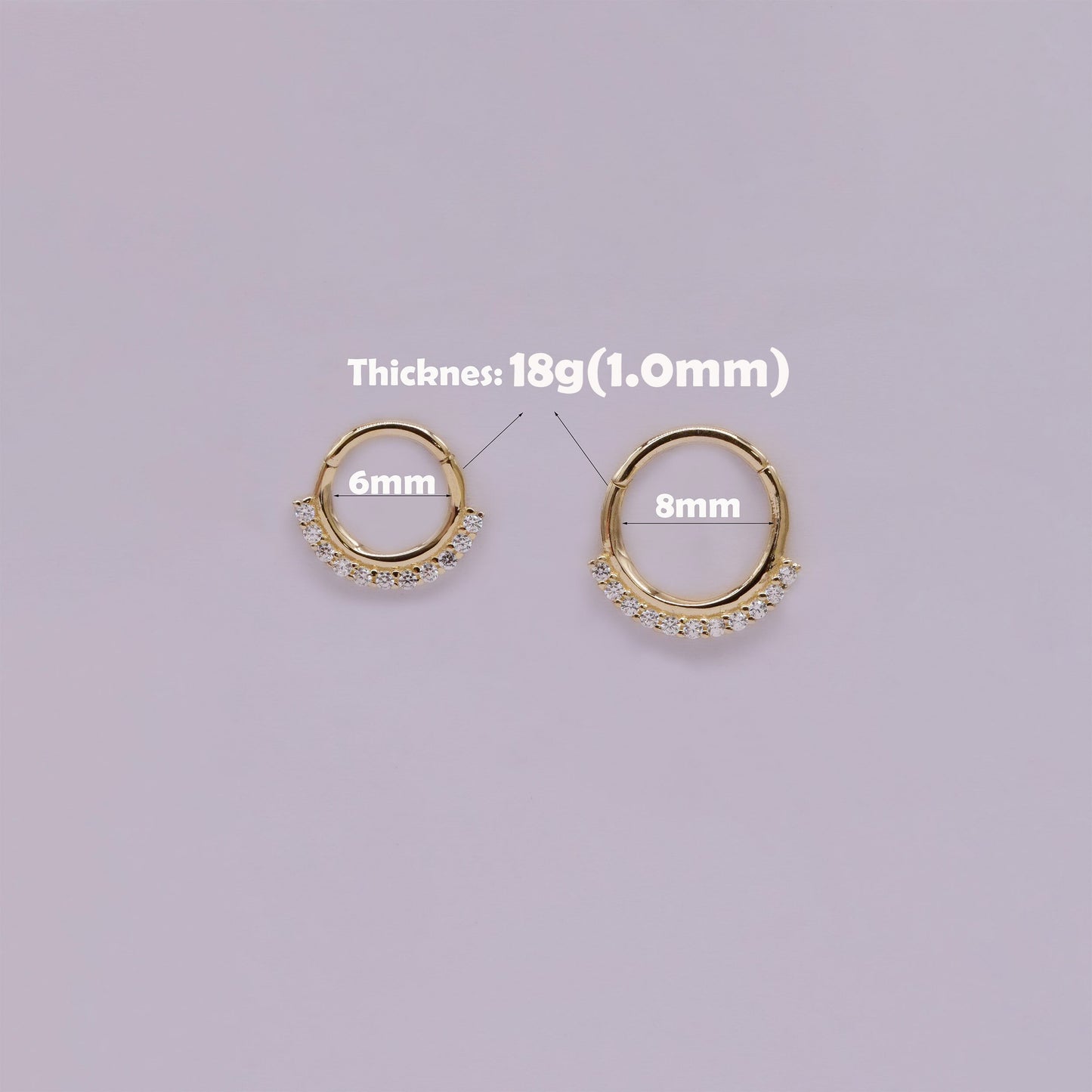 14K Solid Gold Hinged Cubic Zirconia Septum Ring 18g