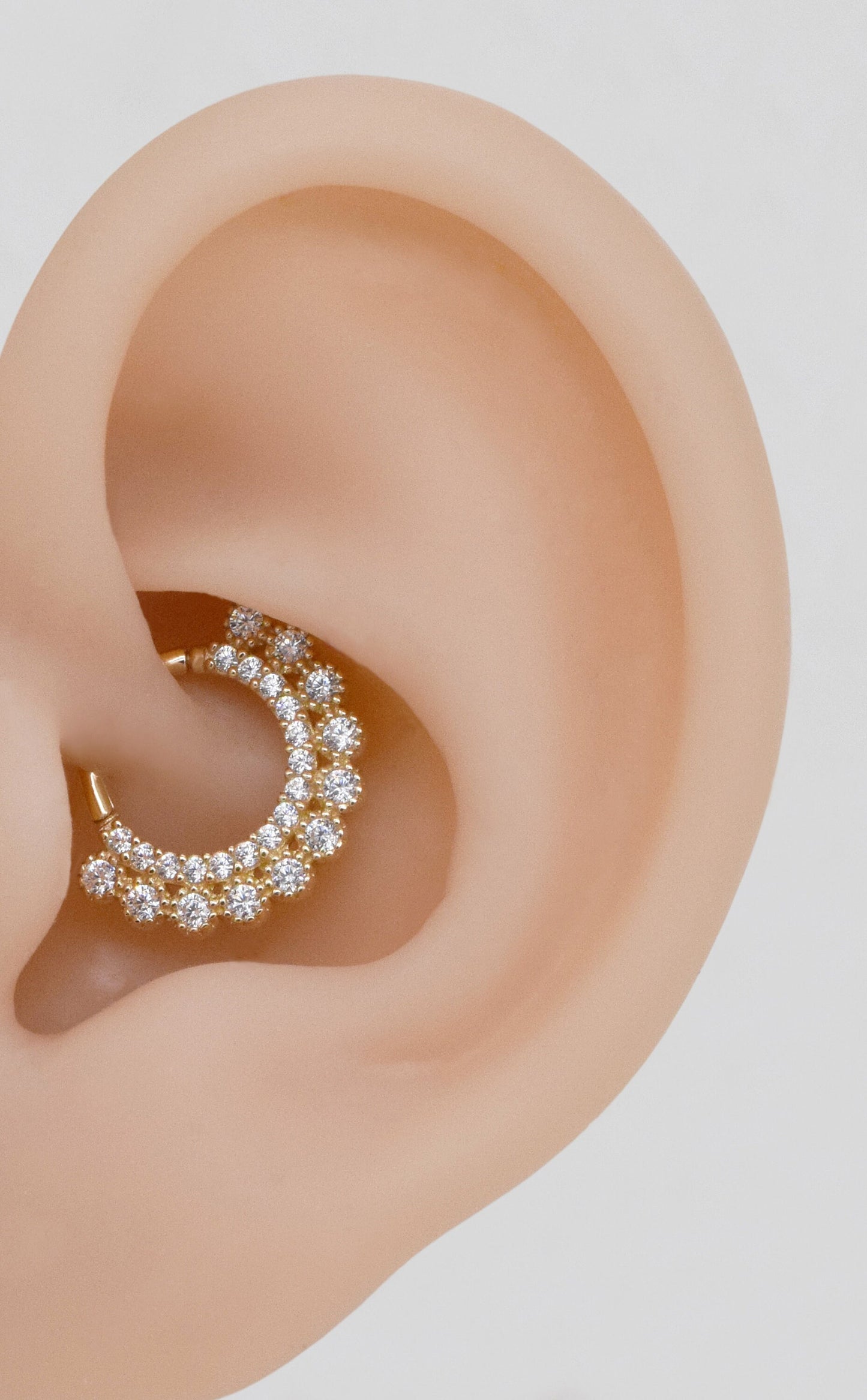 14K Solid Gold Double Row Septum Cubic Zirconia Daith Hoop 16g