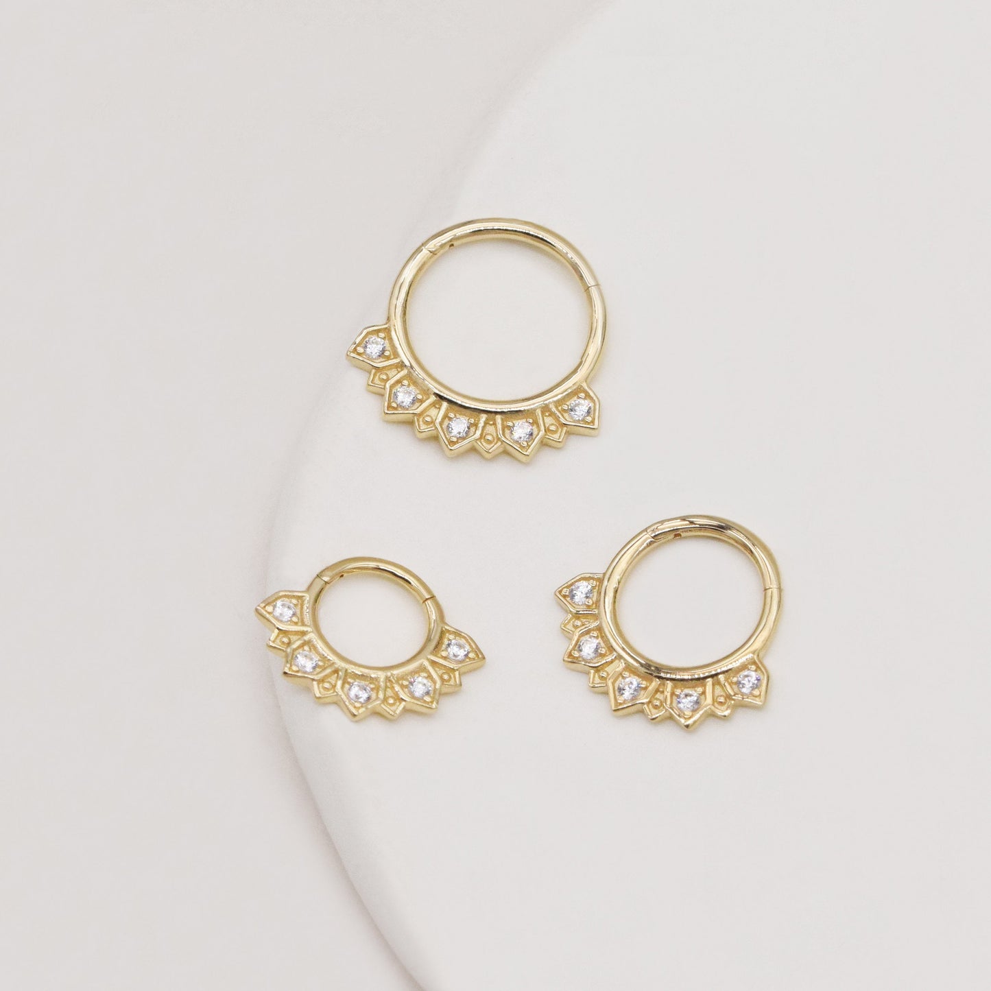 14K Solid Gold Dainty Septum Hoop Clicker 16g Nose Ear Piercing Ring