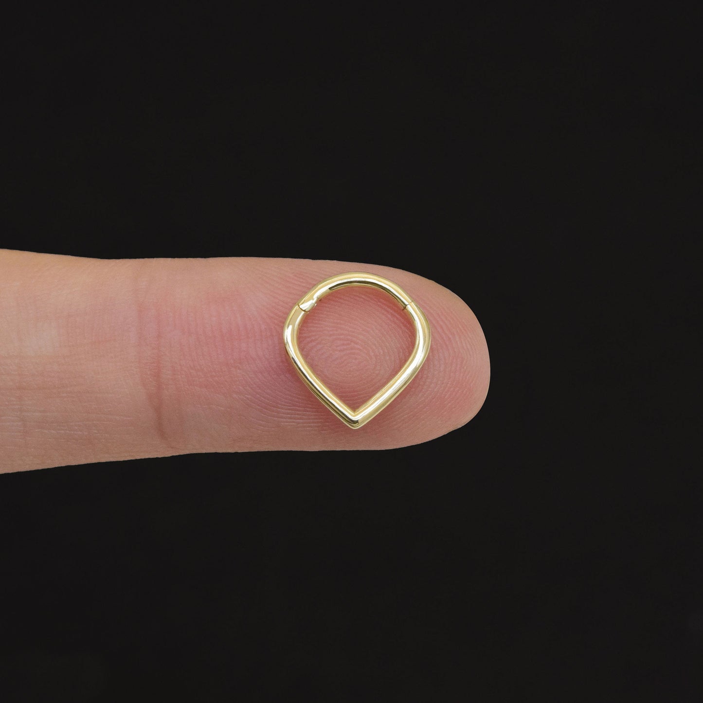 14K Solid Gold Triangle Septum Ring V-Shaped Hinged Clicker Hoop 16g