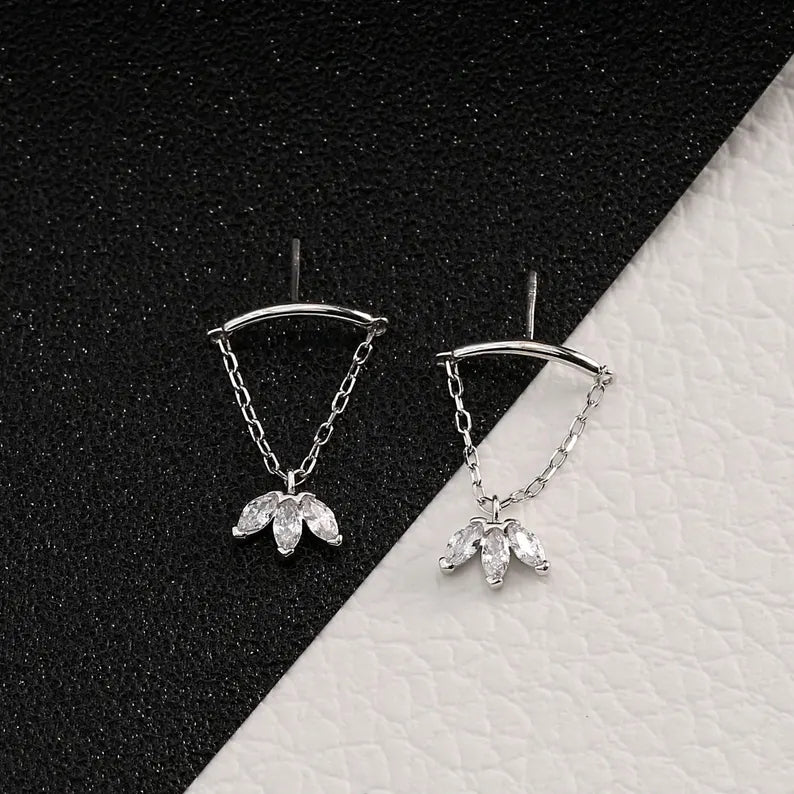 14K White Gold Chain Dangle Stud