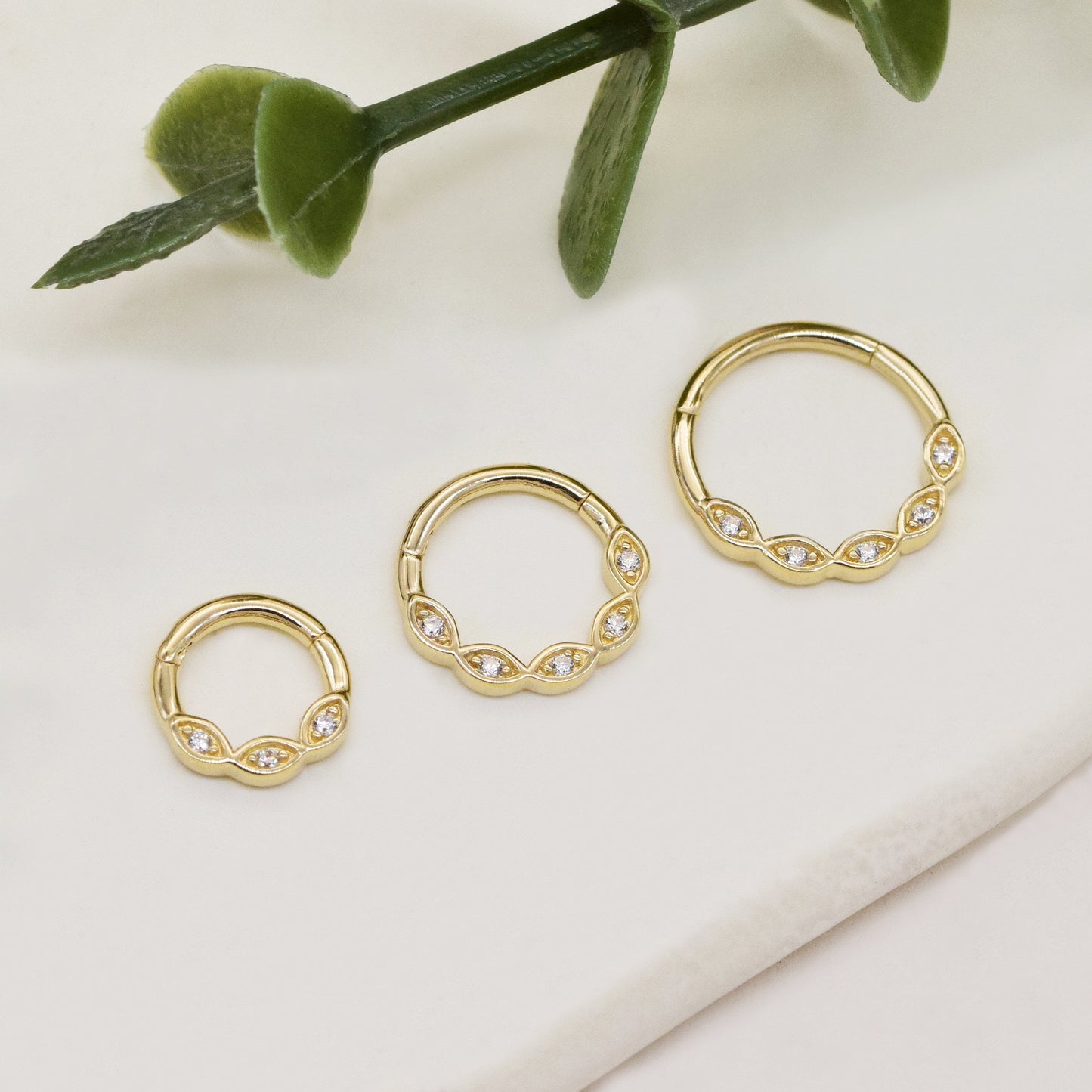 14K Solid Gold Evil Eye Hoop Septum Cartilage Nose Piercing 18G