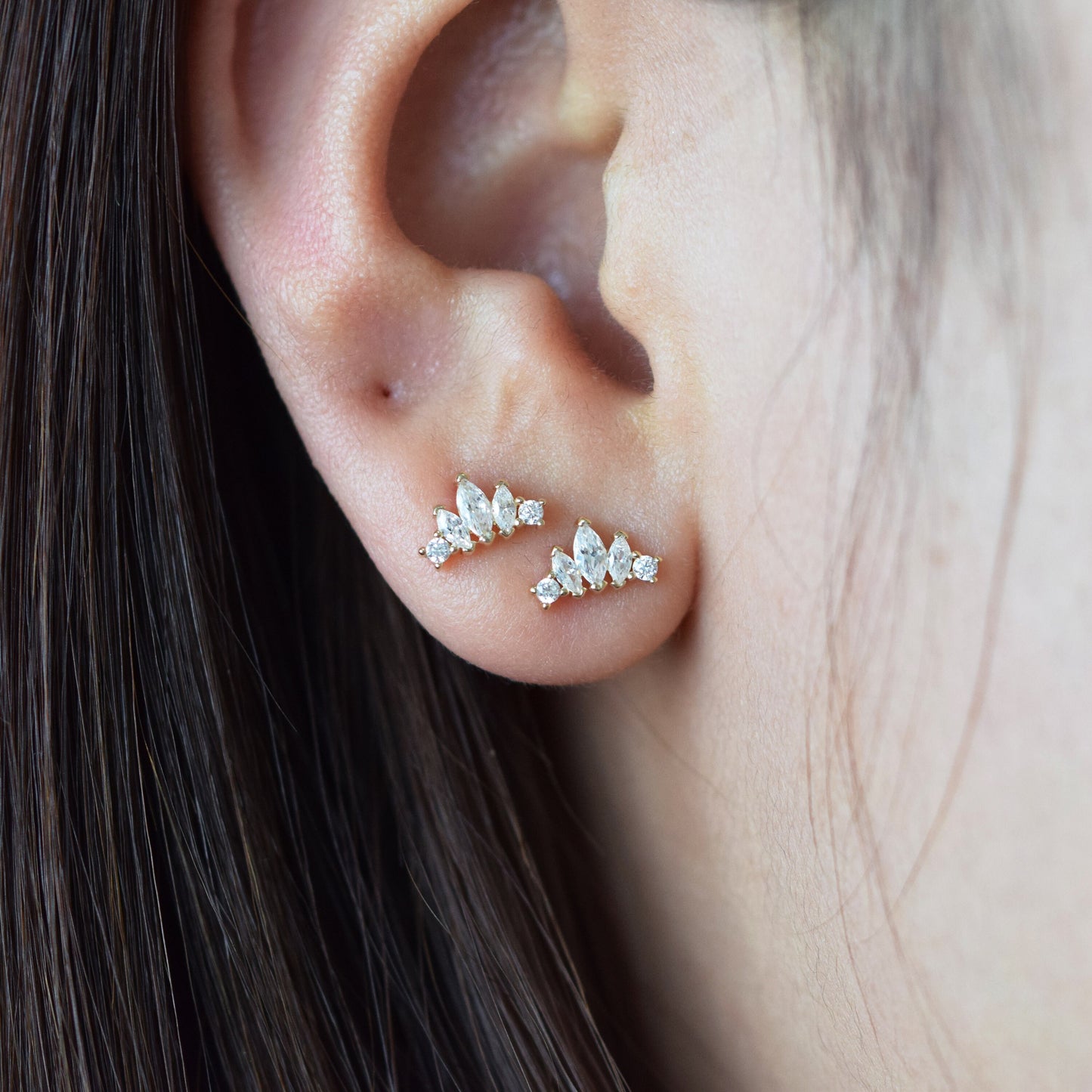14K Solid Gold Threadless Climber Earring Helix Conch Tragus Stud