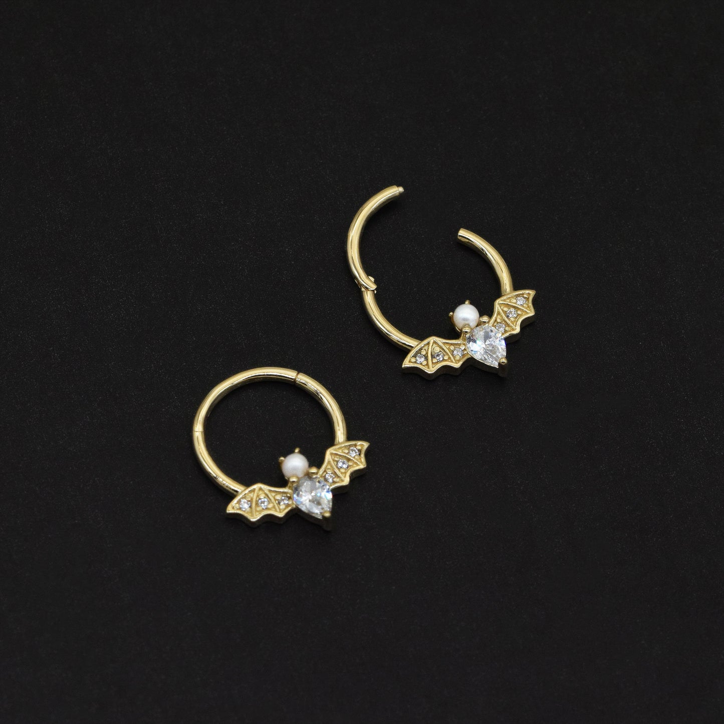 14K Solid Gold Bat Septum Ring 16g Pearl Nose Daith Conch Helix Earrings