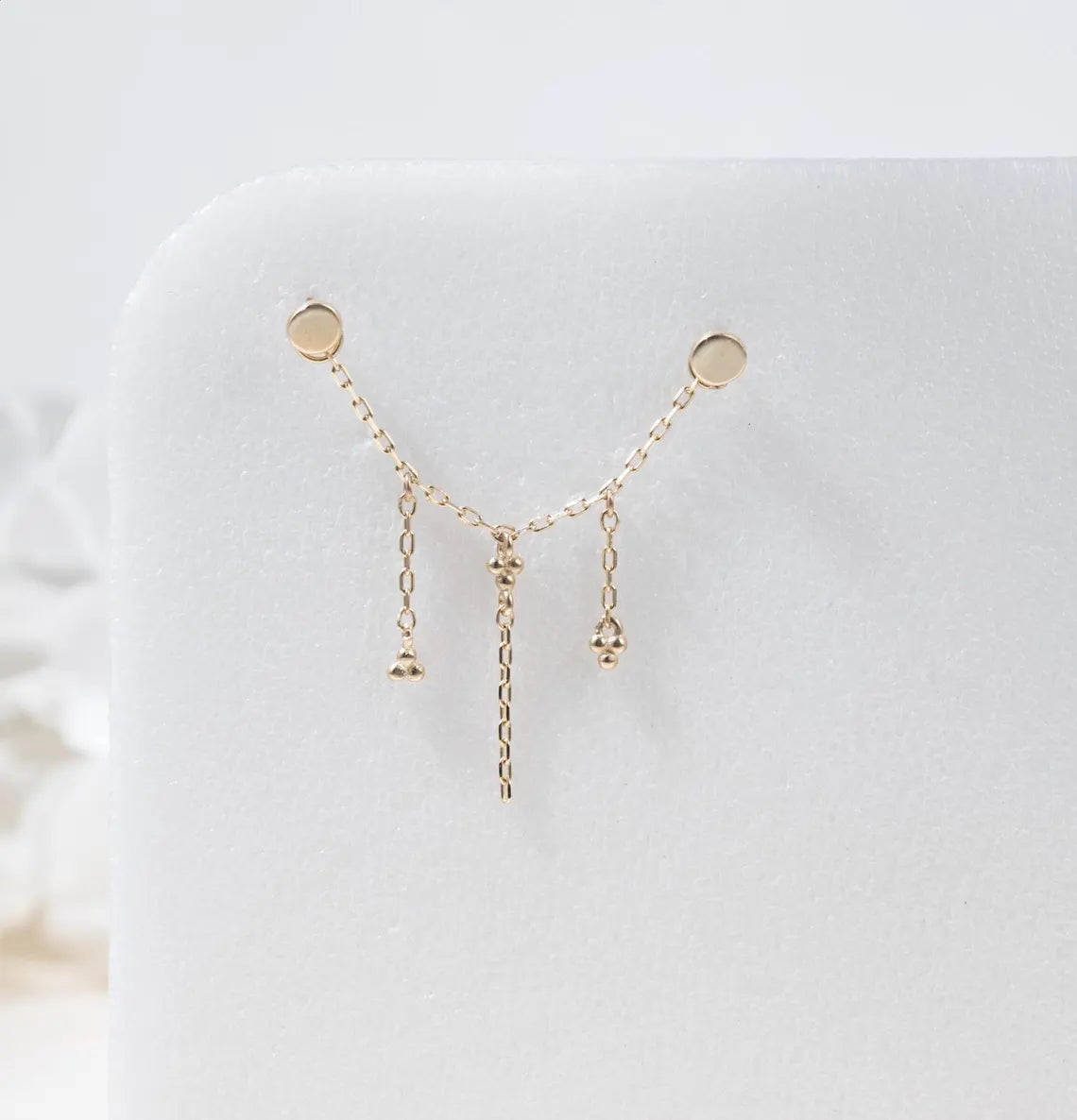 14K Solid Gold Triple Braided Chain Piercing