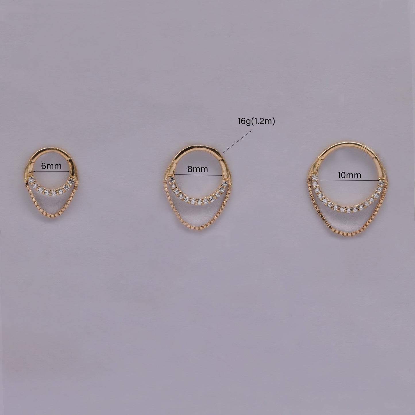 14K Solid Gold Box Chain Hoop Earring with Dangle 16G
