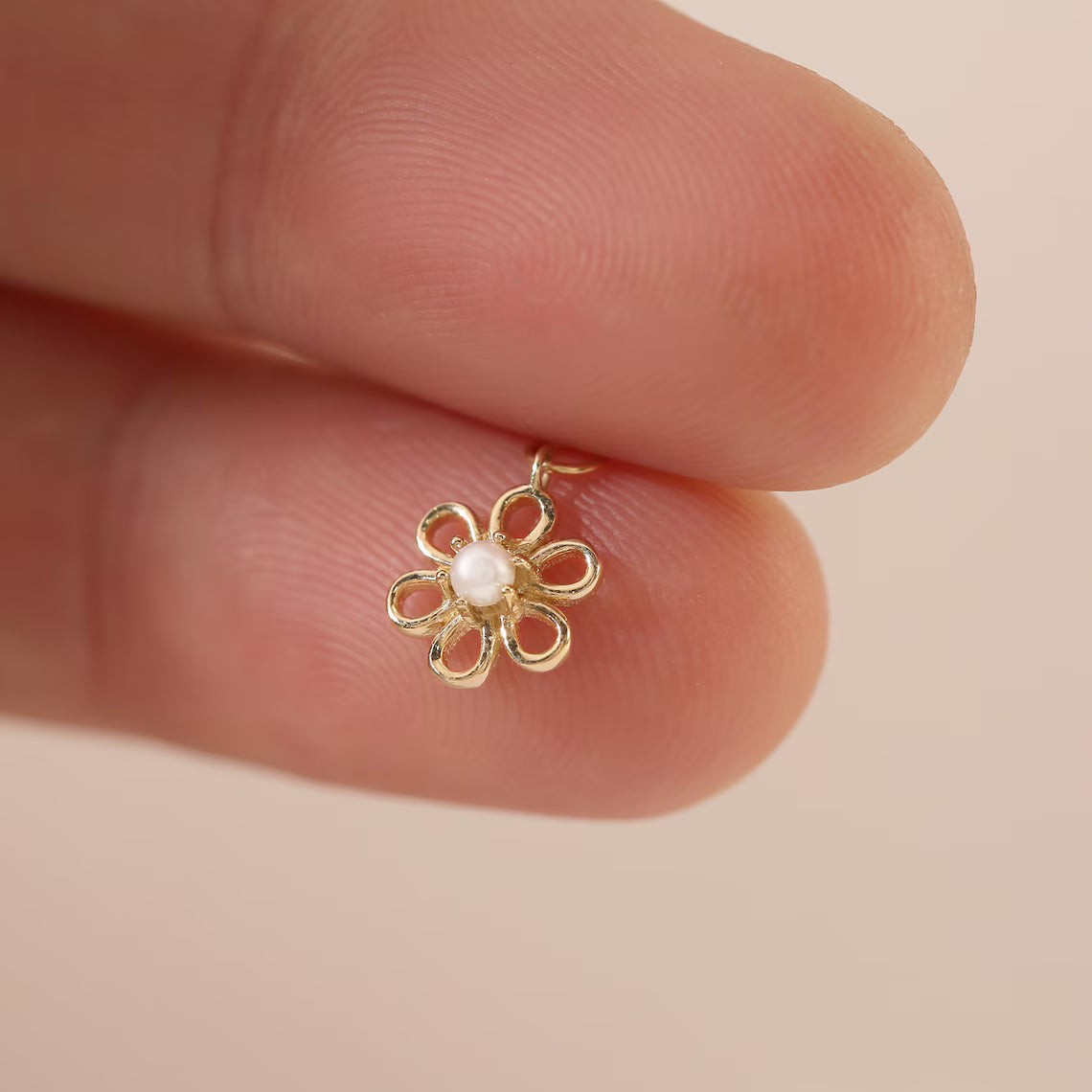 14K Solid Gold Flower Dangle Hoop Earring Charm