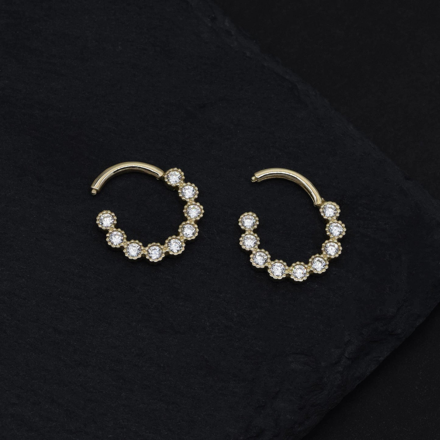 14K Solid Gold Cubic Zirconia Daith Earring Cartilage Hoop Septum Ring 16G