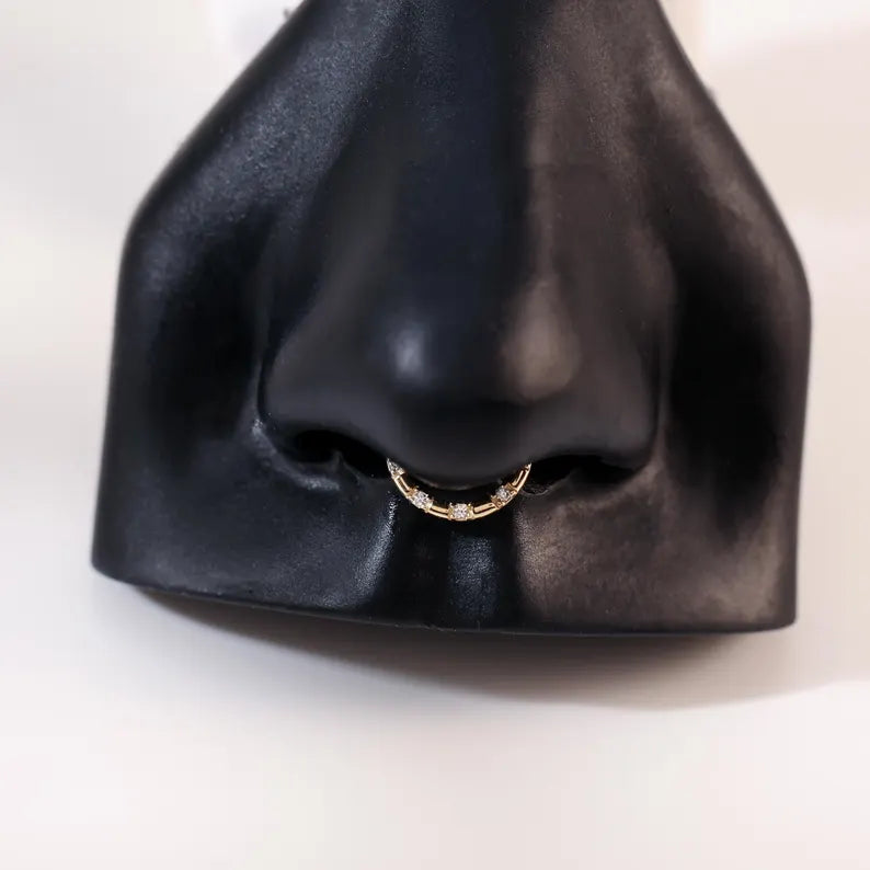 14K Gold Diamond Septum Clicker Ring