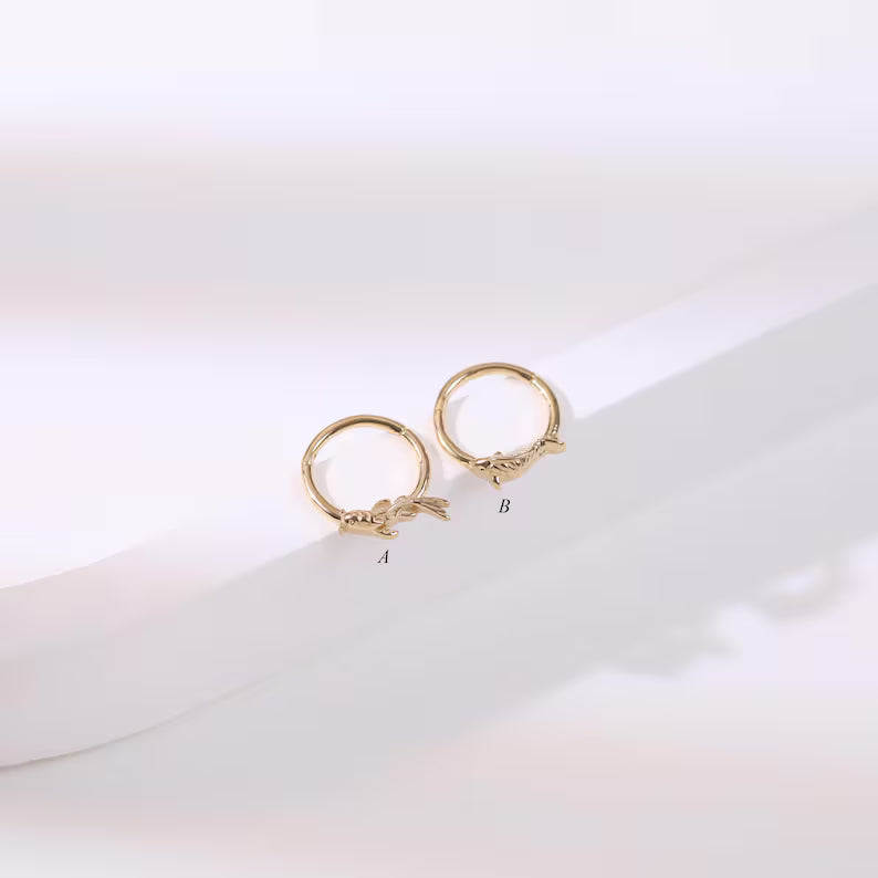 14K Gold Fish Clicker Hoop Nose Ring 18g