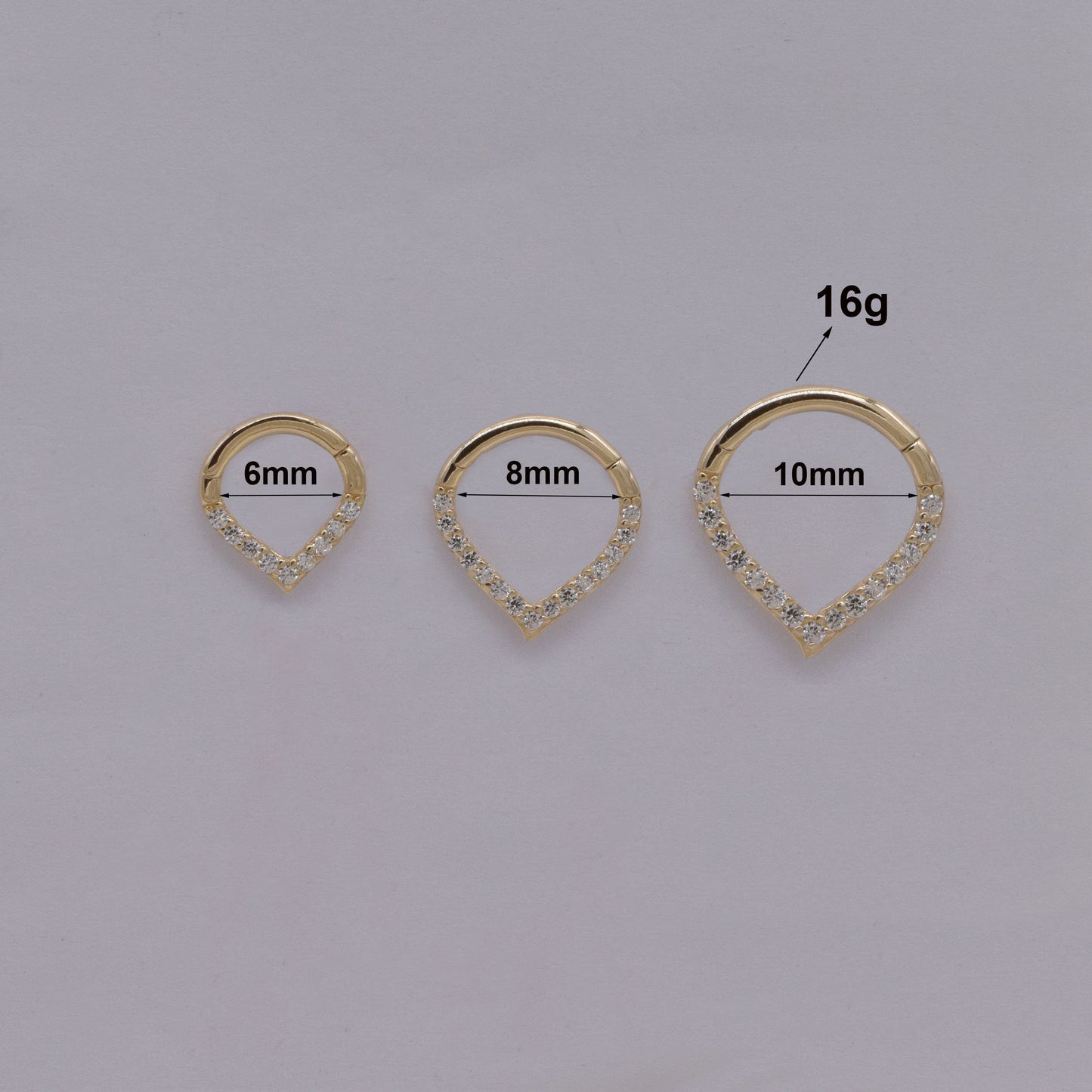 14K Solid Gold V-Shaped Septum Ring 16G