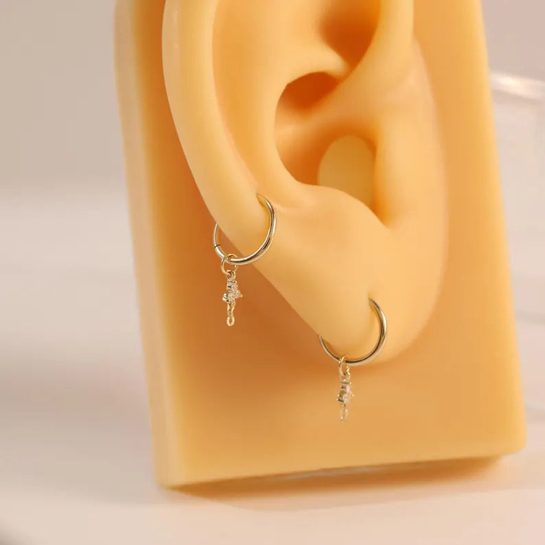 14K Gold Floral CZ Dangle Earring