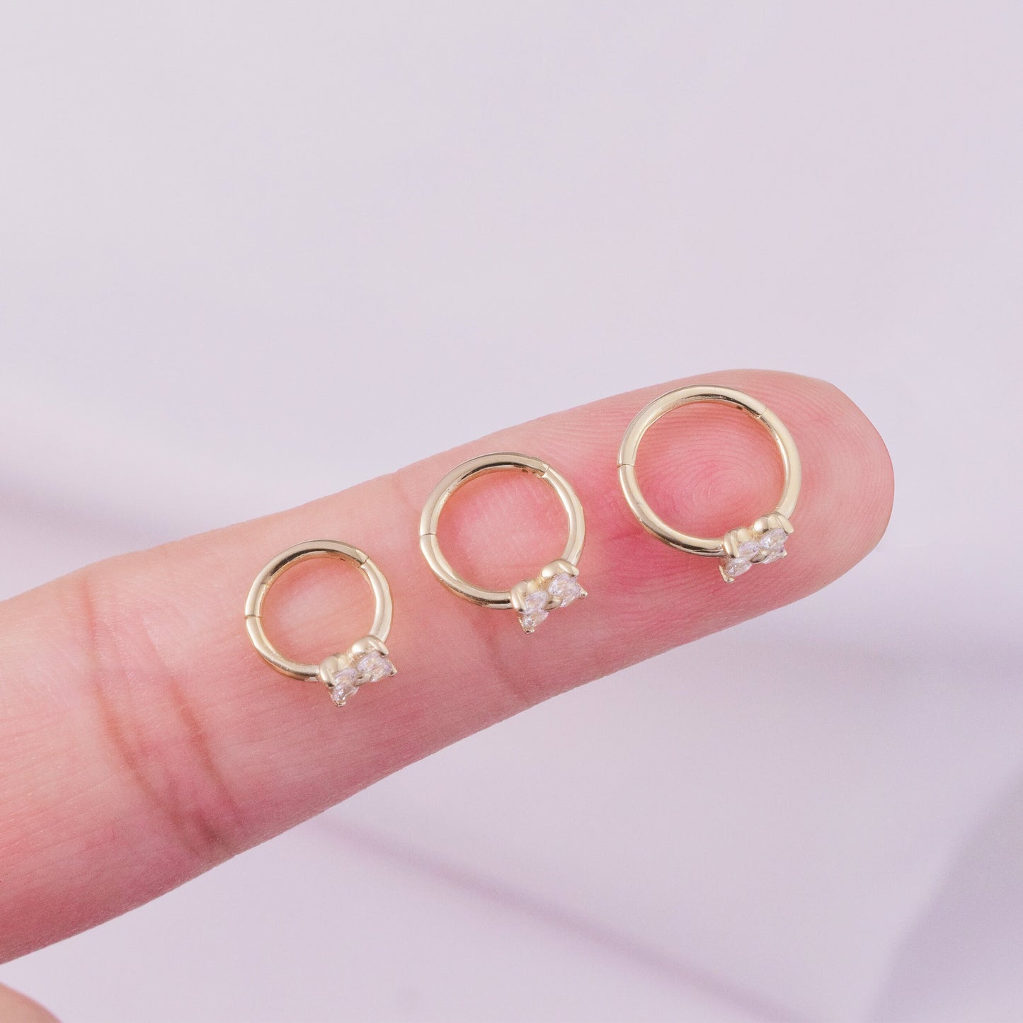 14K Solid Gold Flower Hoop Earring 16g Septum Ring