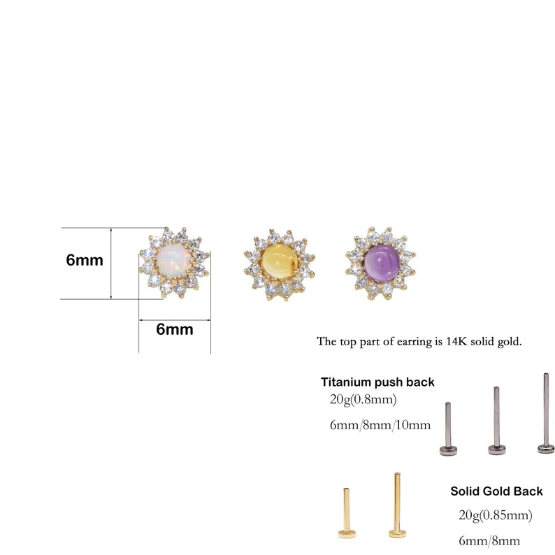 14K Gold Sunflower Opal Cartilage Stud Earring