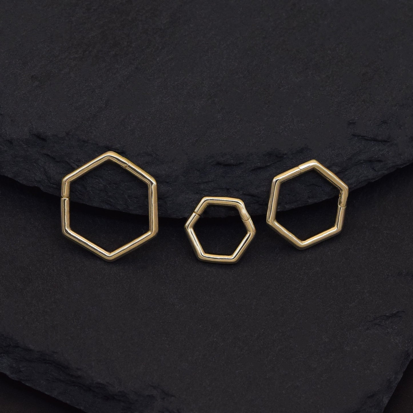 14K Solid Gold Hexagon Septum Hoop Piercing 16g