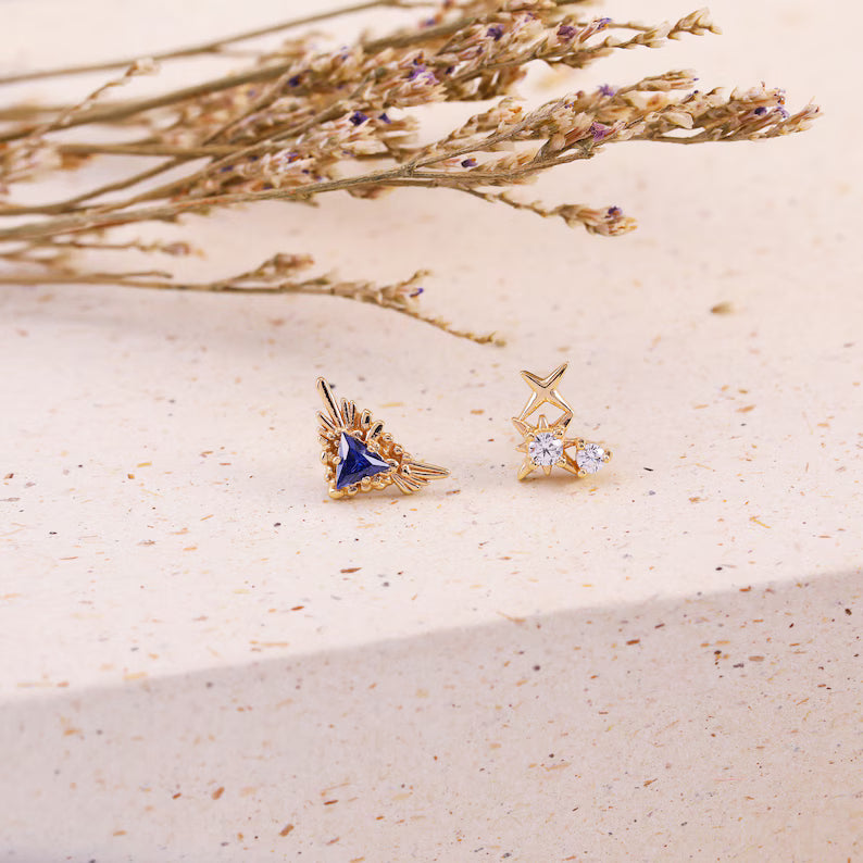 14K Gold Celestial Helix Conch Tragus Stud