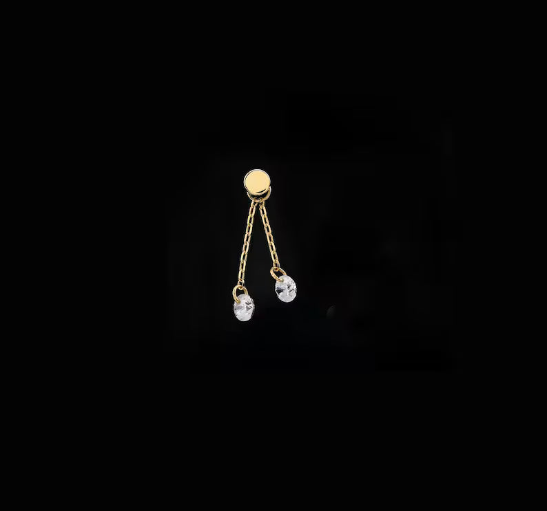 14K Gold Double Chain CZ Cartilage Hoop Charm