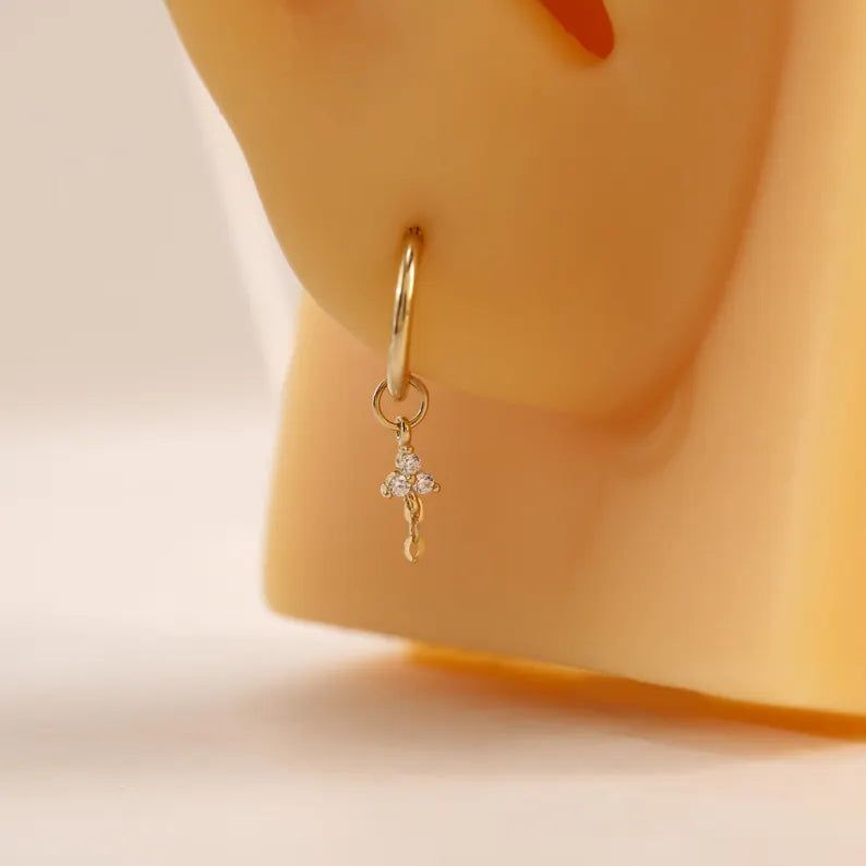 14K Gold Floral CZ Dangle Earring