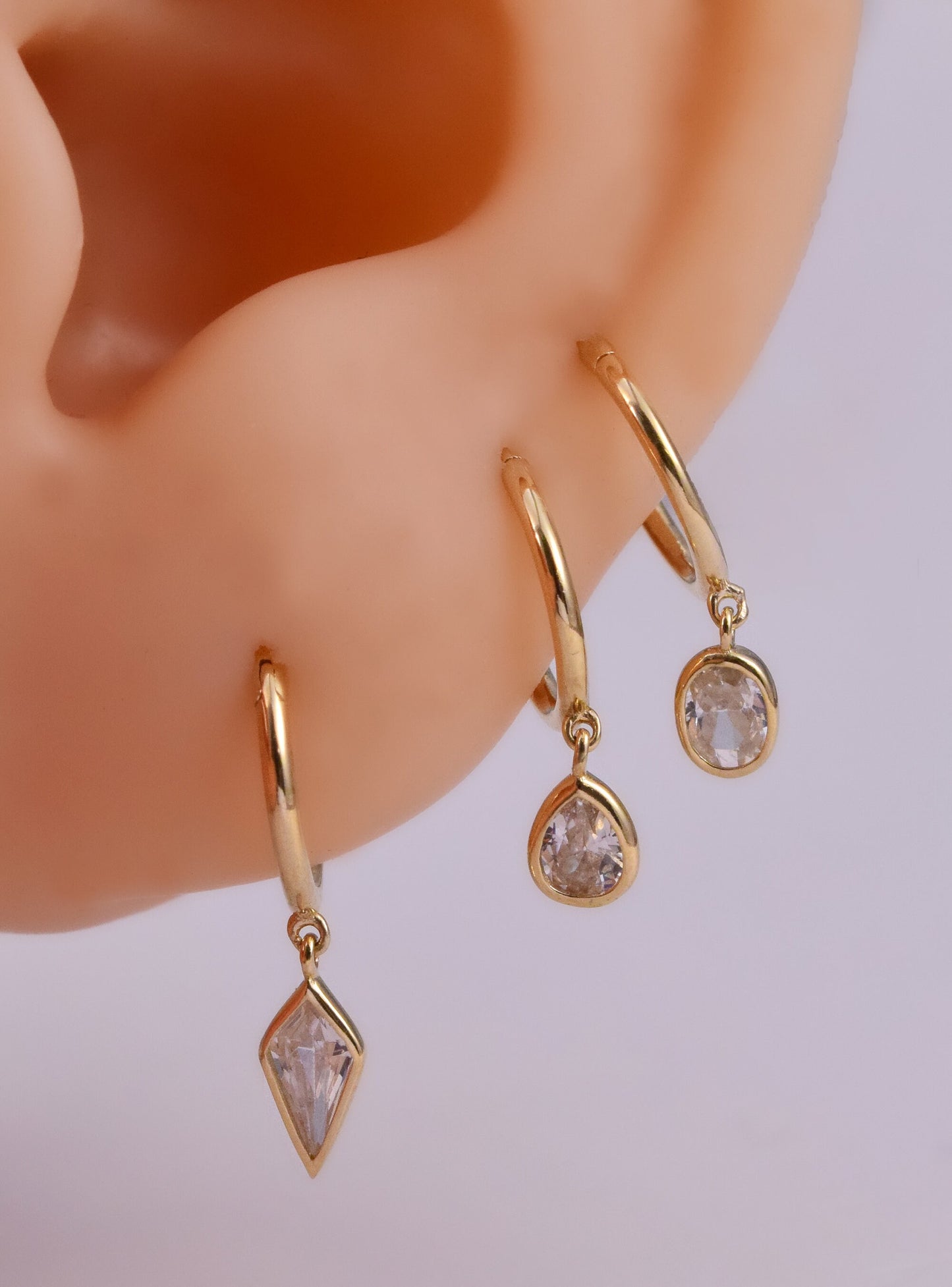 14K Solid Gold Dangle Charm Hoop Earring 16G