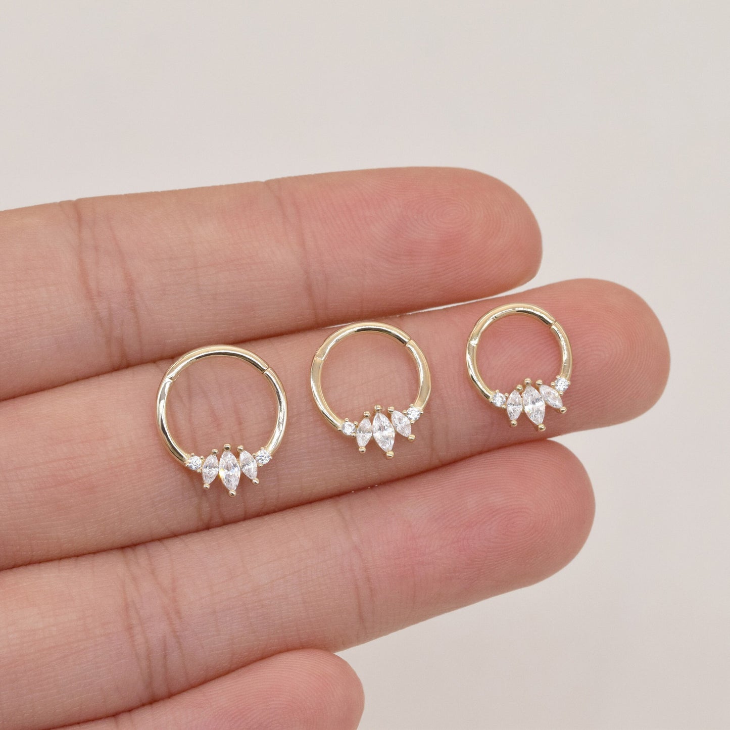 14K Solid Gold Marquise Septum Daith Tragus Helix Cartilage Earring 16G