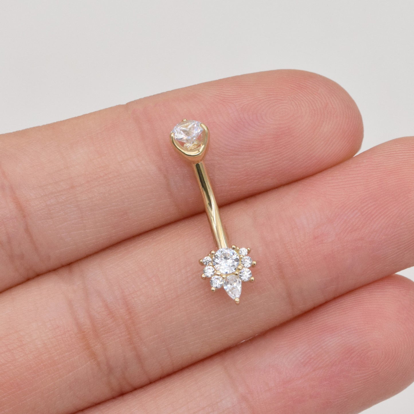 14K Solid Gold Dainty Belly Button Ring Cubic Zirconia Crown Navel Piercing 14g