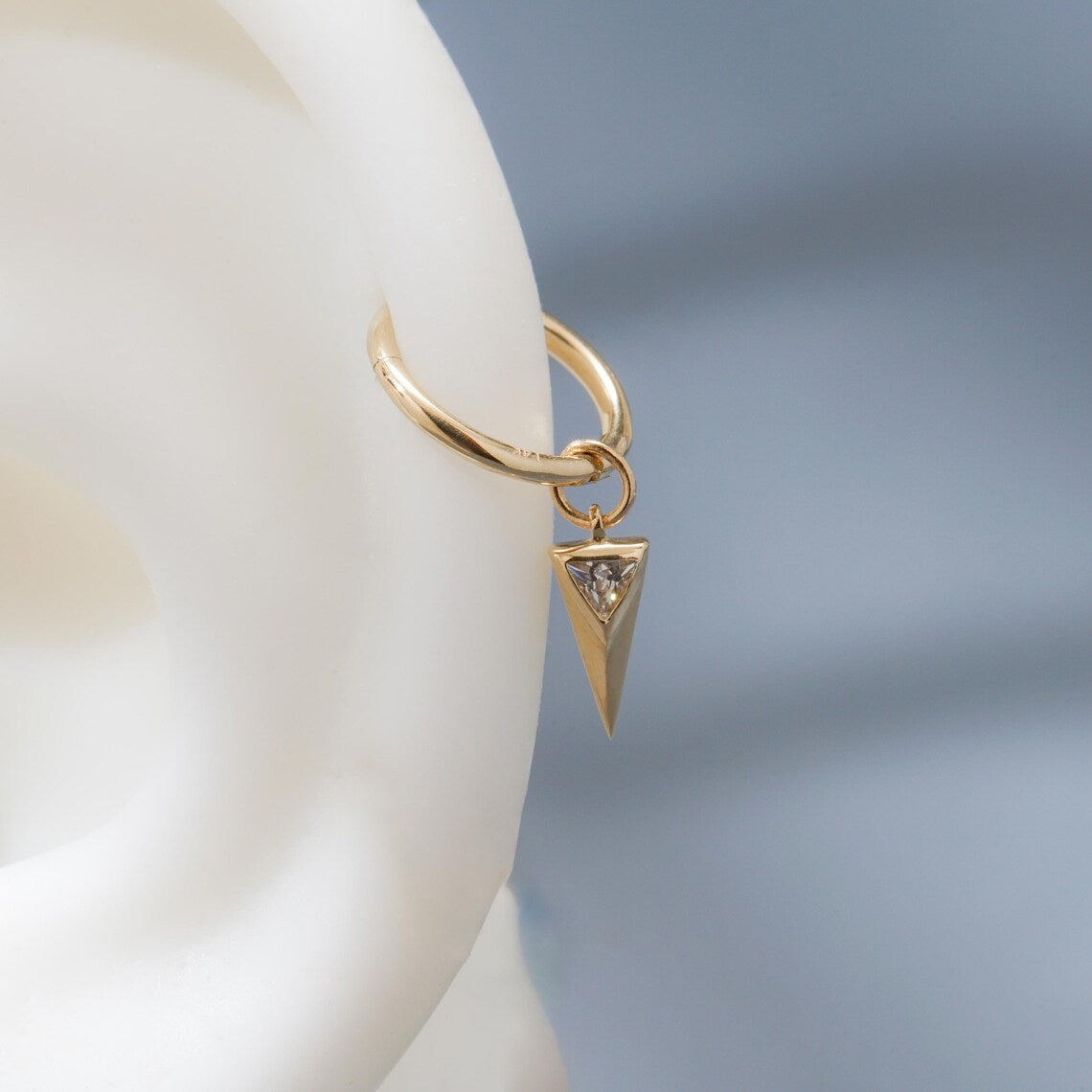 14K Solid Gold Triangle Dangle Hoop Charm
