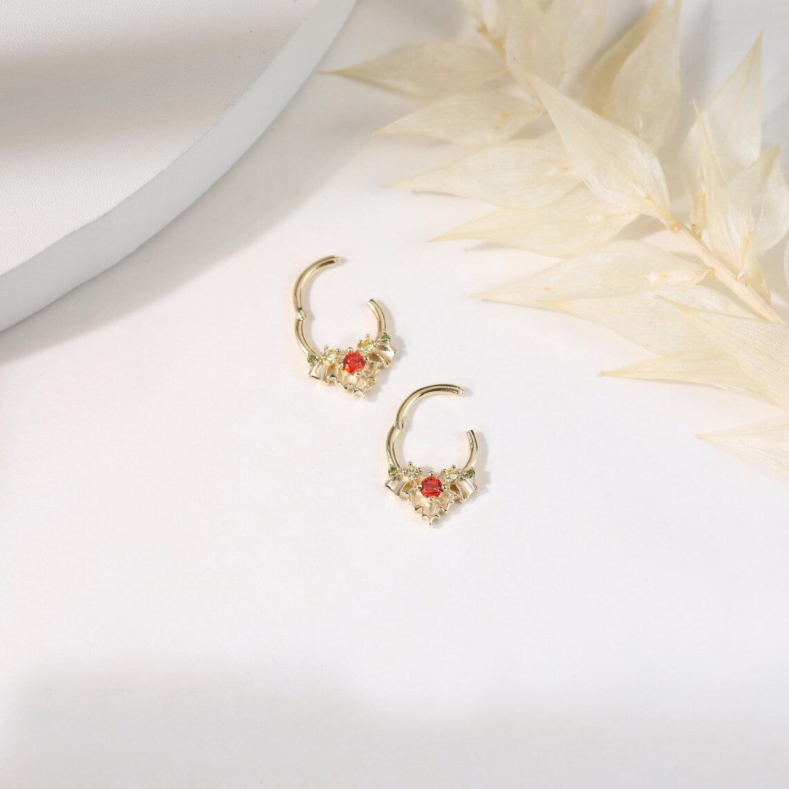 14K Gold Cluster Septum Daith Helix Cartilage Hoop 16g