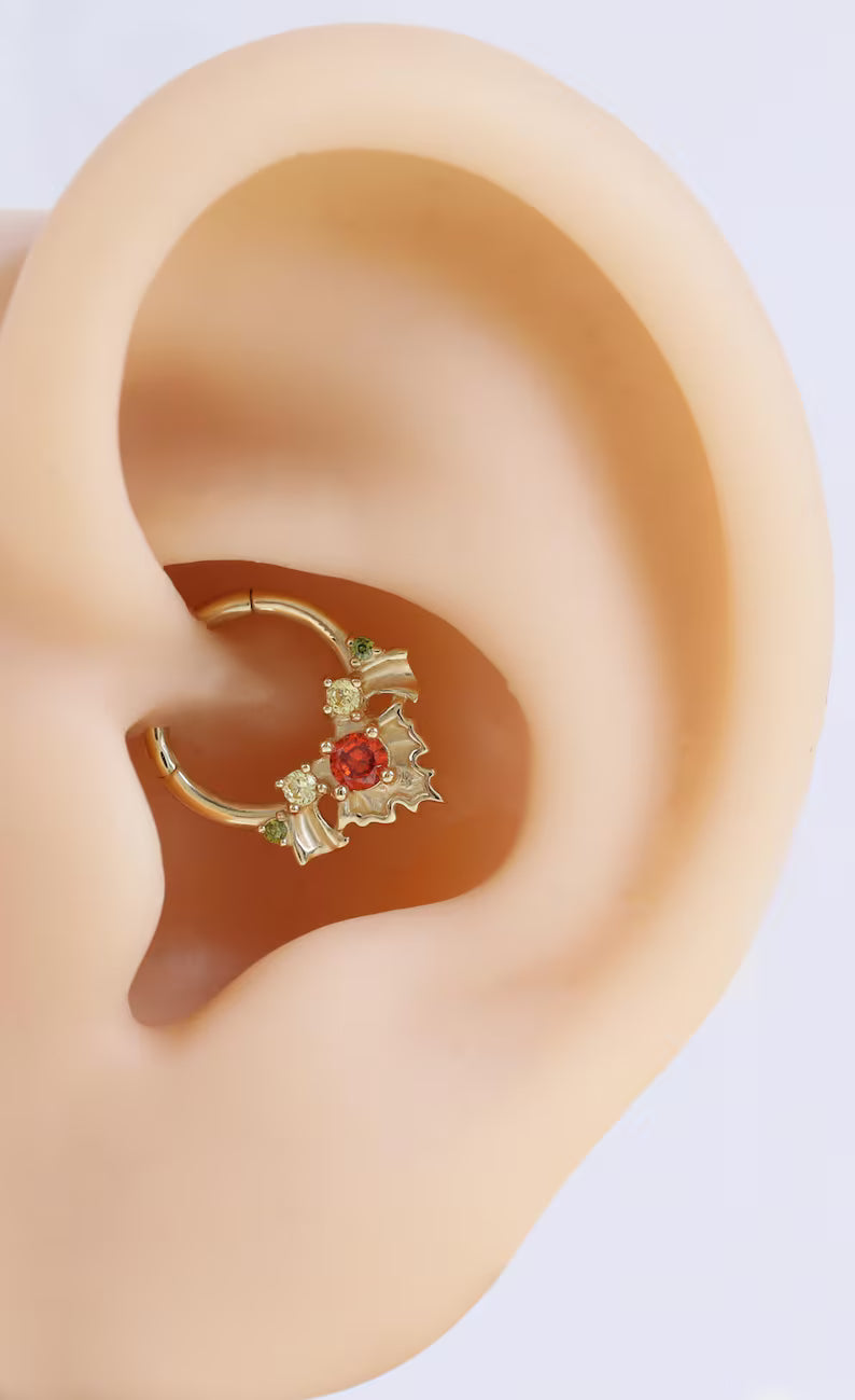 14K Gold Cluster Septum Daith Helix Cartilage Hoop 16g