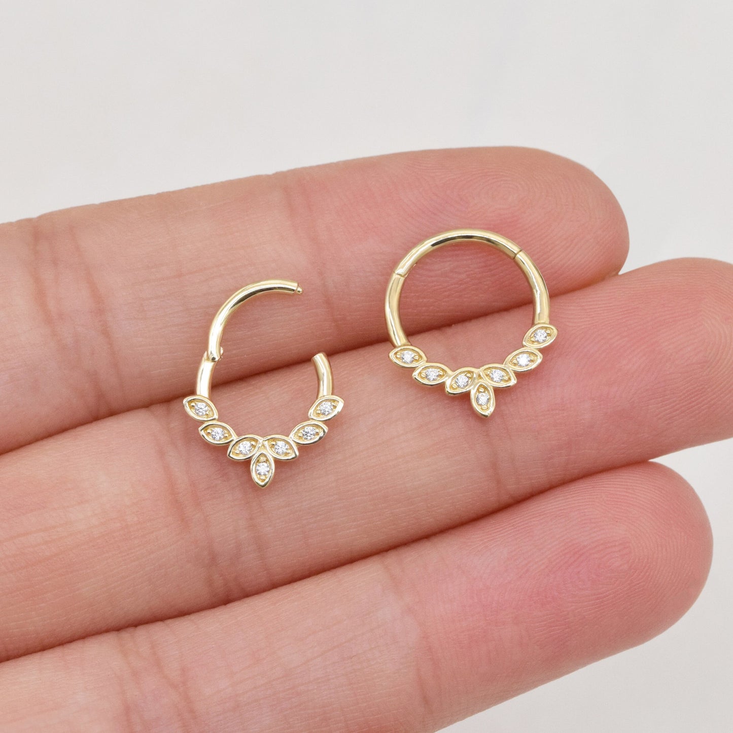 14K Solid Gold Marquise Diamond Daith Piercing 16G