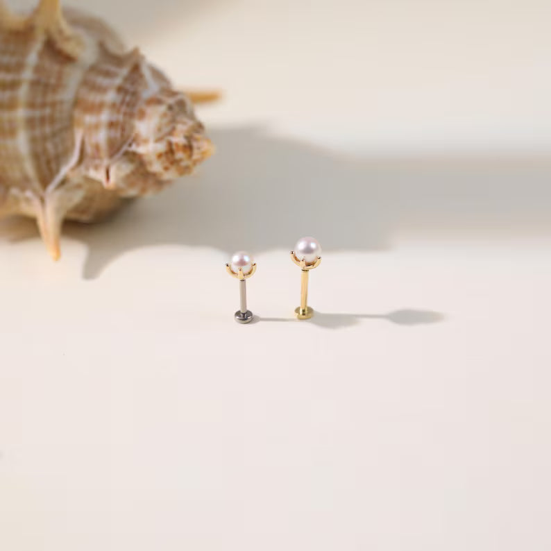 14K Gold Minimalist Pearl Stud Earring