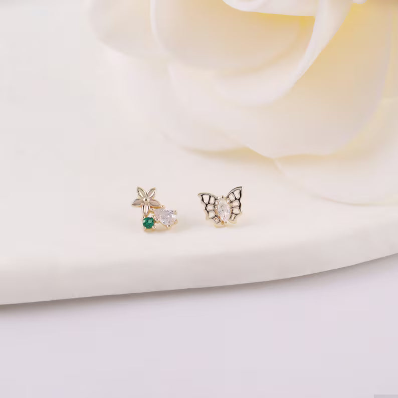 14K Gold Butterfly Cartilage Stud Flat Back