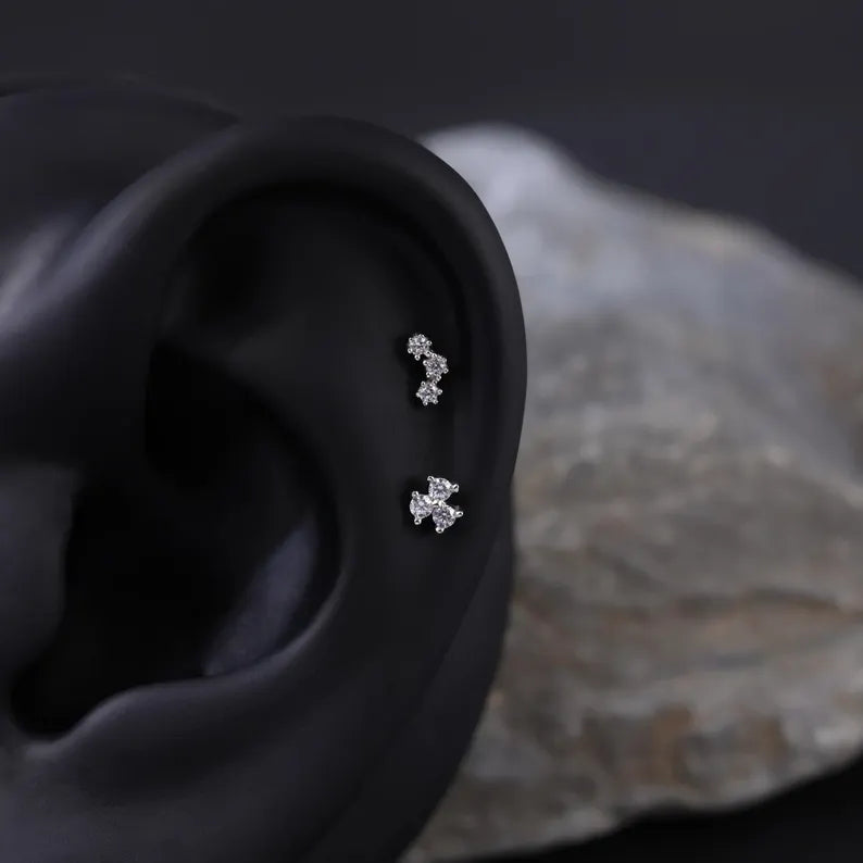 14K White Gold Ear Climber Stud