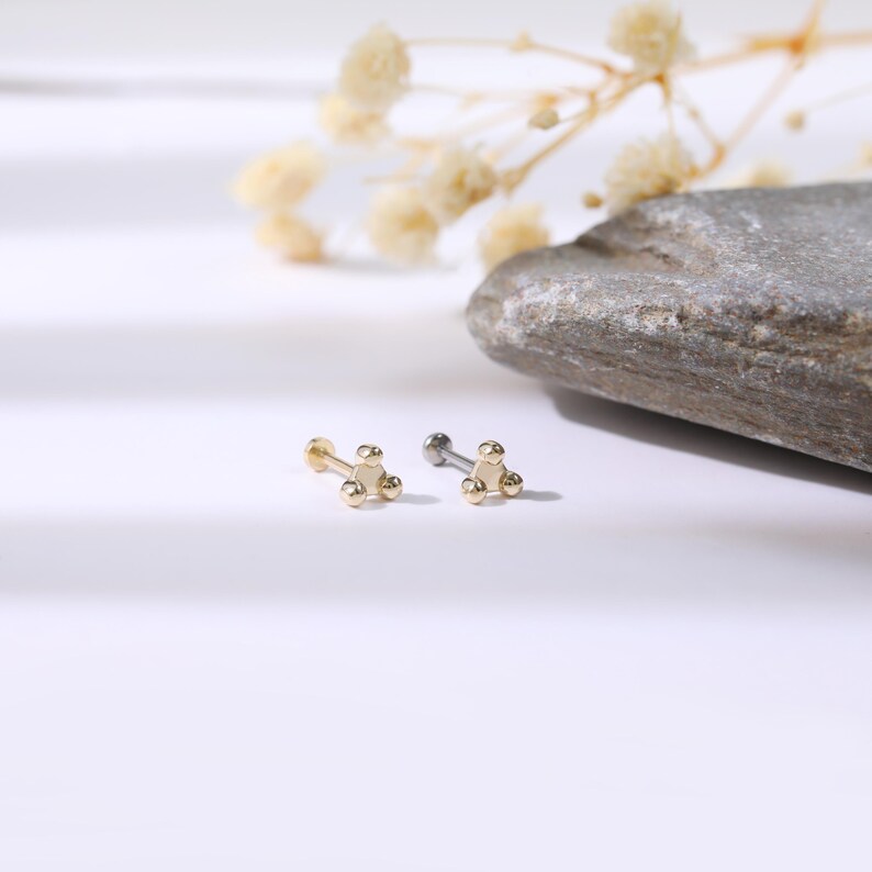 14K Solid Gold Triangle Helix Tragus Stud