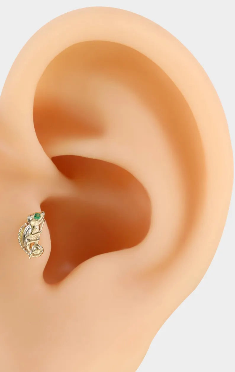14k Gold Lizard Stud Cartilage Earring