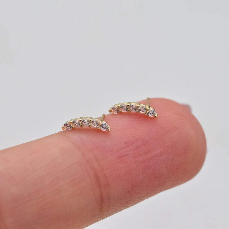 14K Gold Dainty Climber Bar Earring