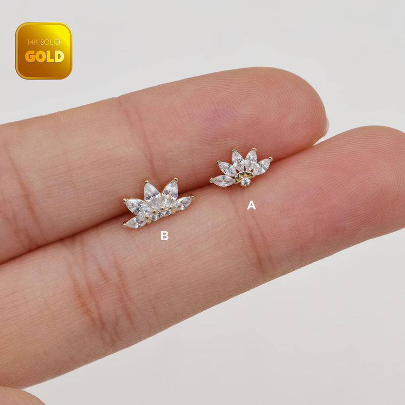 14K Gold Marquise Lotus Cartilage Stud