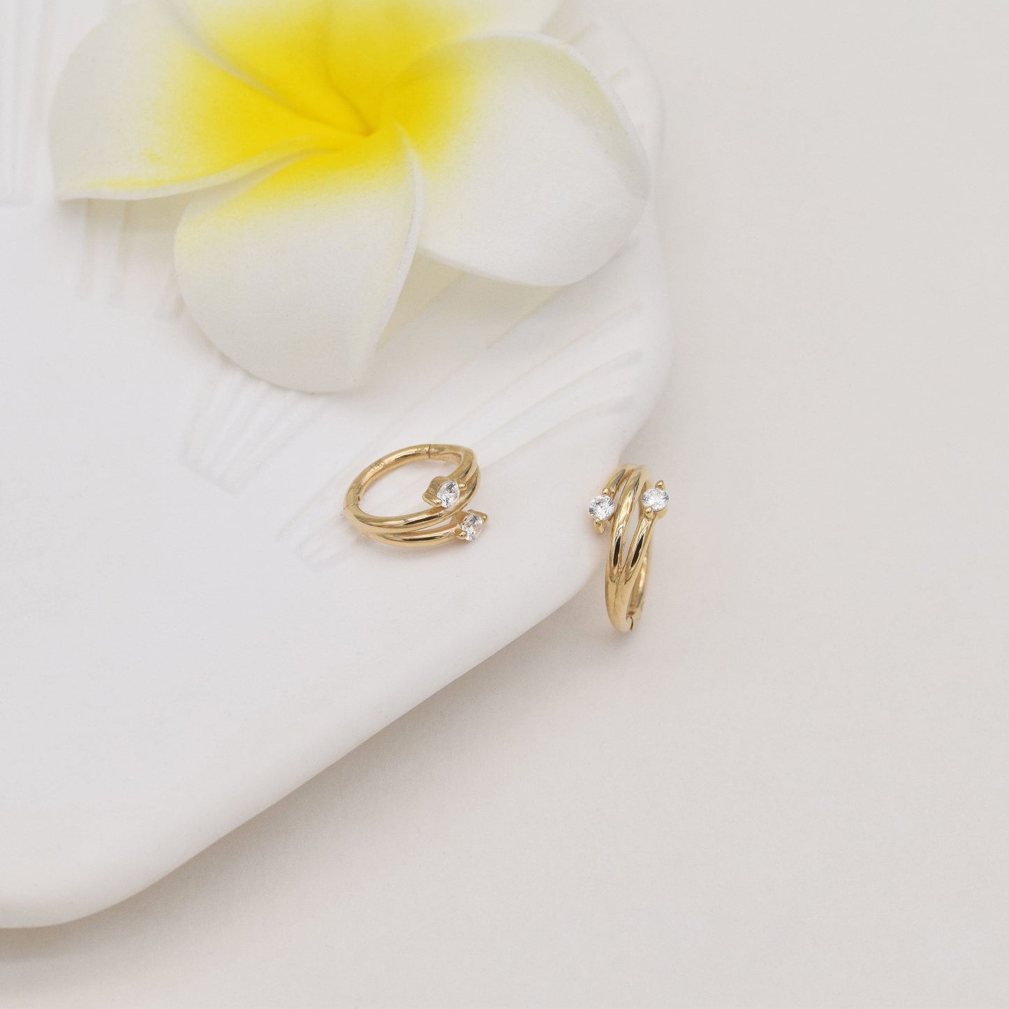 14K Solid Gold Triple Row Clicker Hoop 16G