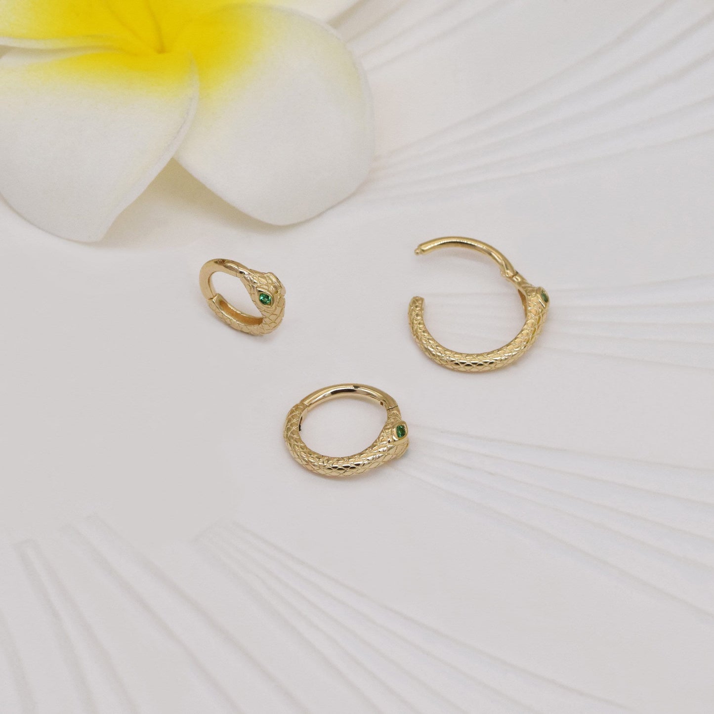 14K Solid Gold Snake Septum Helix Tragus Emerald Hoop