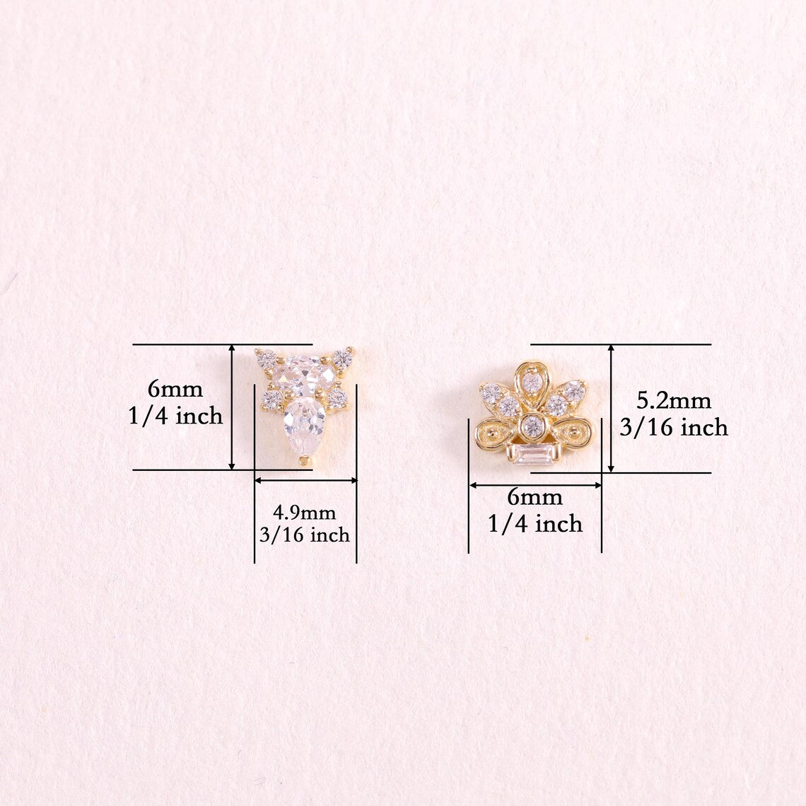14K Threadless Bee Flat Back Stud