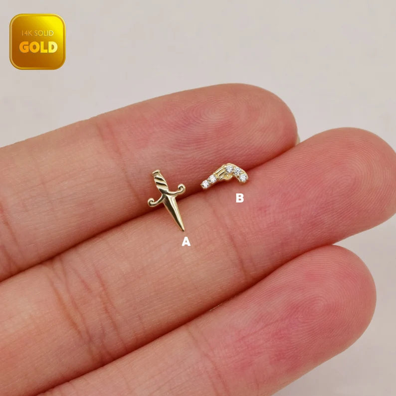 14K Solid Gold Tiny Toy Model Stud Earring 20g