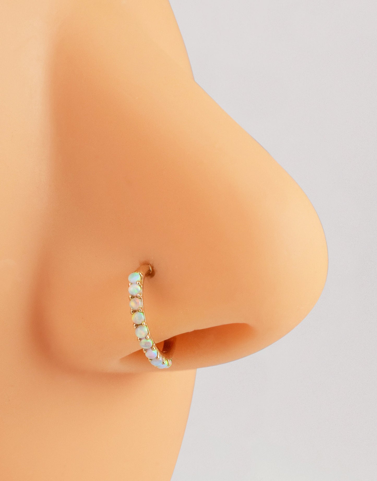 14K Solid Gold Opal Septum Nose Ring 16g